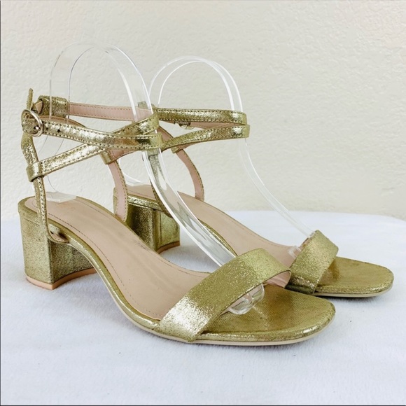 H&M Shoes - {H&M} Gold Textured Strappy Block Heels